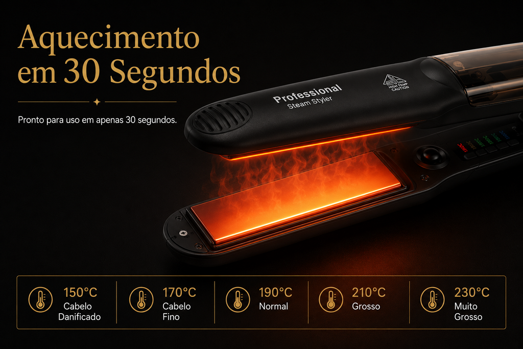 Aquecimento instantâneo em 30 segundos — 6 níveis de temperatura